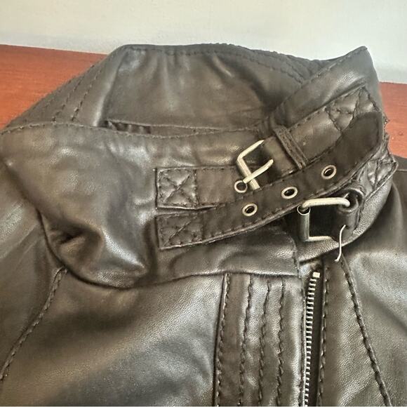 Michael Kors Genuine Leather Black Moto Jacket Biker S/P Small Petite Zipper - Picture 3 of 16